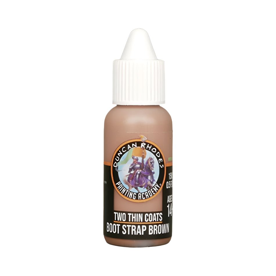 Duncan Rhodes Two Thin Coats Boot Strap Brown midtone acrylic paint in a 15ml dropper bottle