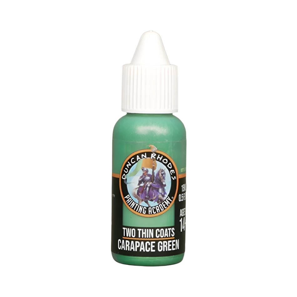 Duncan Rhodes Two Thin Coats Carapace Green metallic acrylic paint in a 15ml dropper bottle