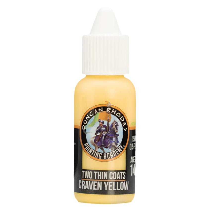 Duncan Rhodes Two Thin Coats Craven Yellow dropper bottle, a bright yellow paint