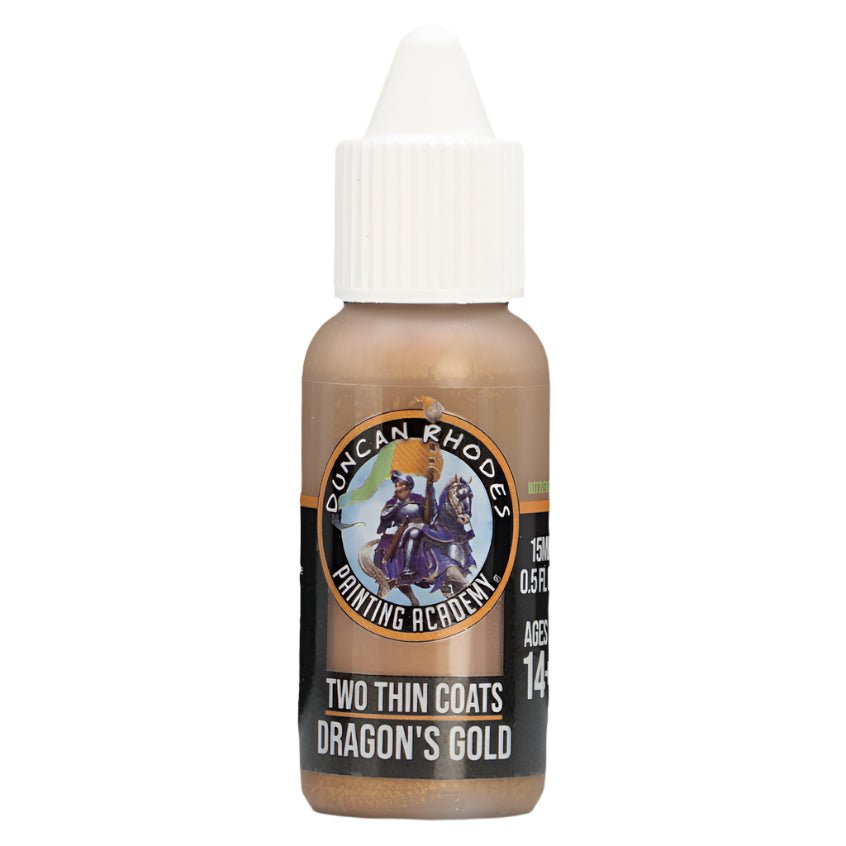 Duncan Rhodes Two Thin Coats Dragon's Gold (Metallic) dropper bottle, filled with gold metallic paint