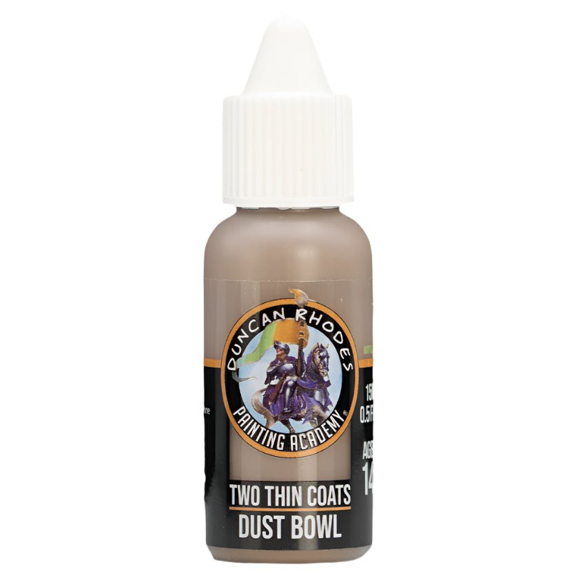 Duncan Rhodes Two Thin Coats Dust Bowl (Shadow) dropper bottle, filled with tan paint