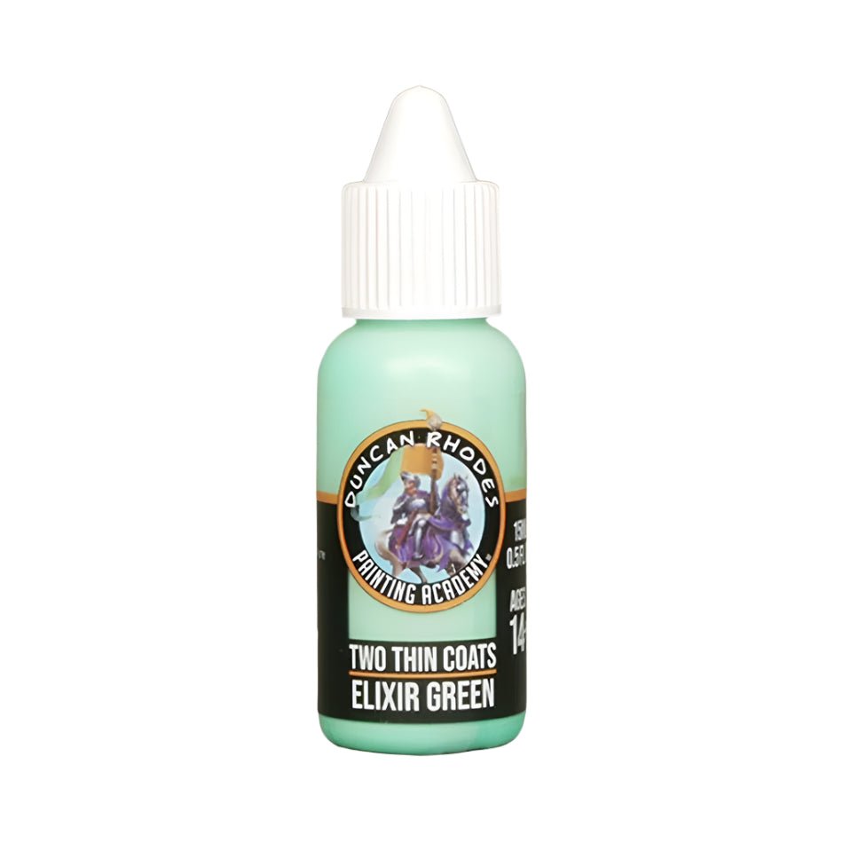 Duncan Rhodes Two Thin Coats Elixir Green bright acrylic paint in a 15ml dropper bottle