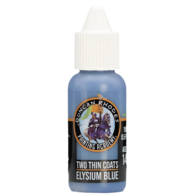 Duncan Rhodes Two Thin Coats Elysium Blue midtone paint in its dropper bottle, mid blue