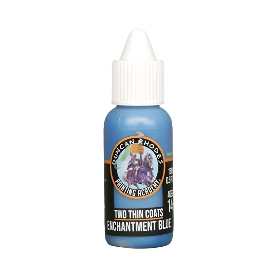 Duncan Rhodes Two Thin Coats Enchantment Blue metallic acrylic paint in a 15ml dropper bottle
