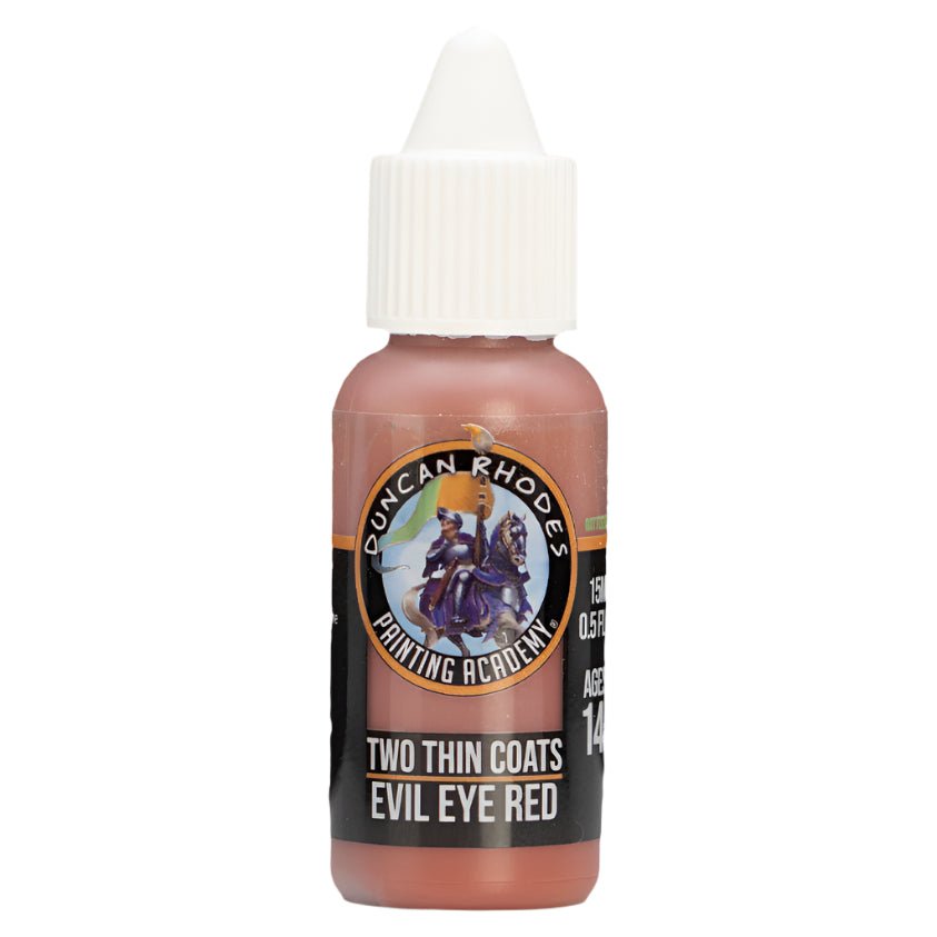 Duncan Rhodes Two Thin Coats Evil Eye Red (Highlight) dropper bottle, filled with coral red paint