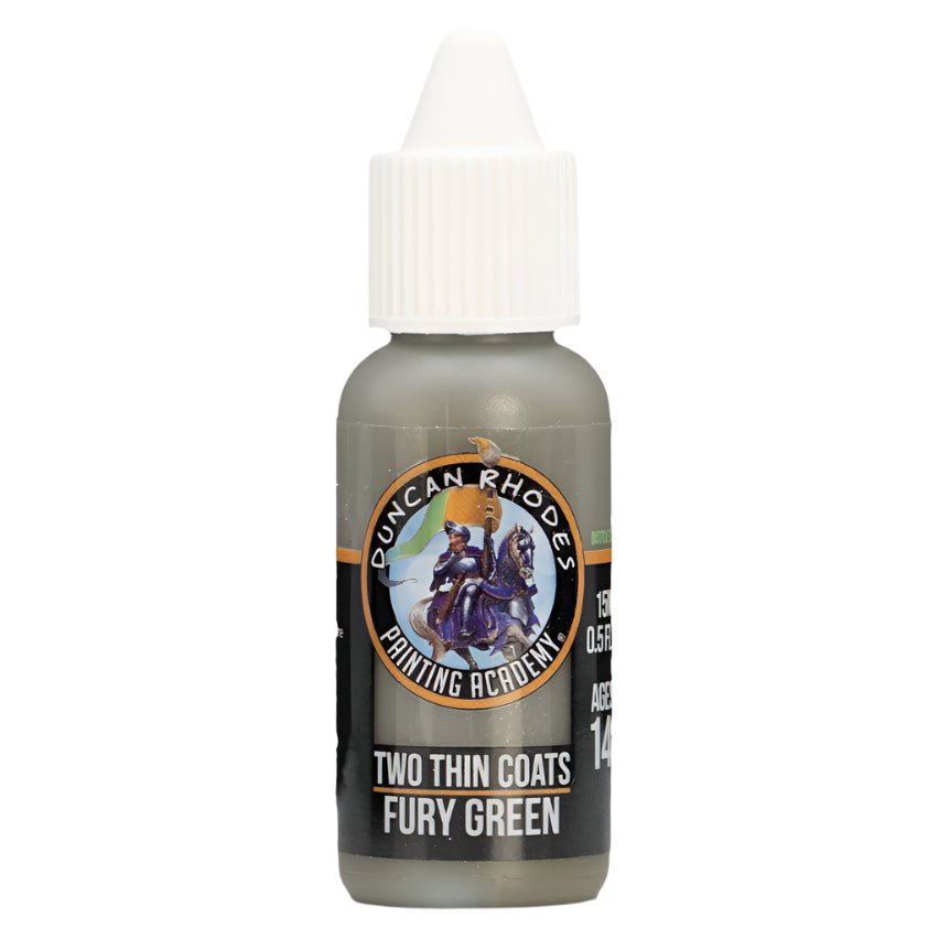 Duncan Rhodes Two Thin Coats Fury Green (Shadow) dropper bottle, filled with olive green paint