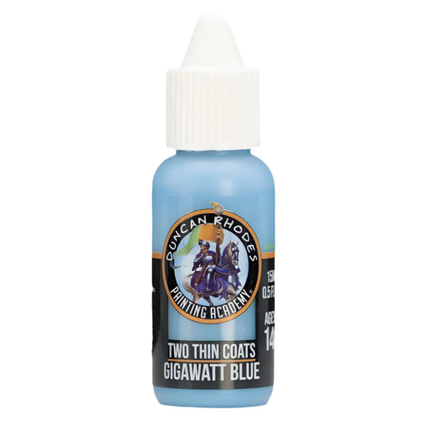 Duncan Rhodes Two Thin Coats Gigawatt Blue bright paint in a dropper bottle, front label