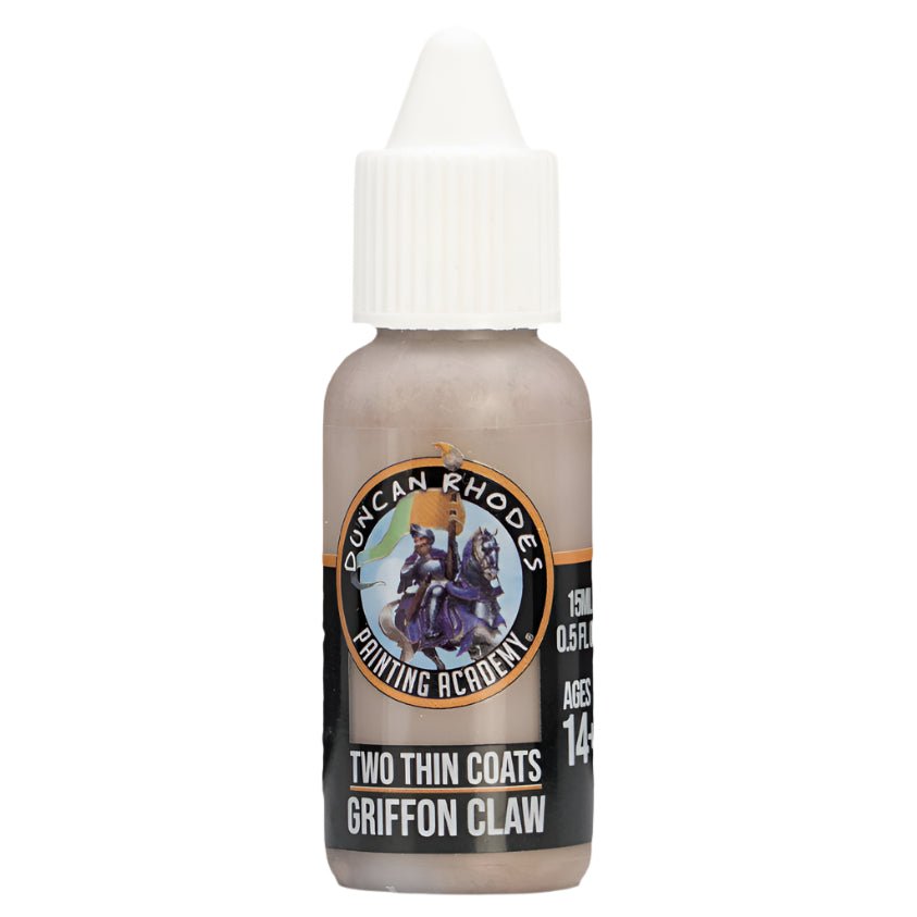Duncan Rhodes Two Thin Coats Griffon Claw paint in a dropper bottle with Painting Academy label