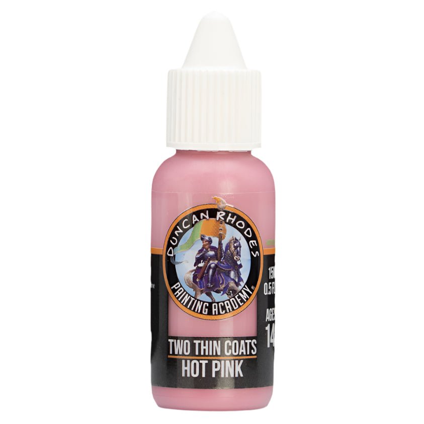 Duncan Rhodes Two Thin Coats Hot Pink midtone paint in a dropper bottle with pink paint