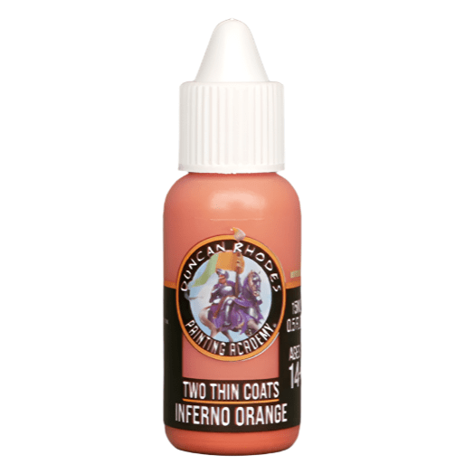 Duncan Rhodes Two Thin Coats Inferno Orange highlight acrylic paint in a 15ml dropper bottle