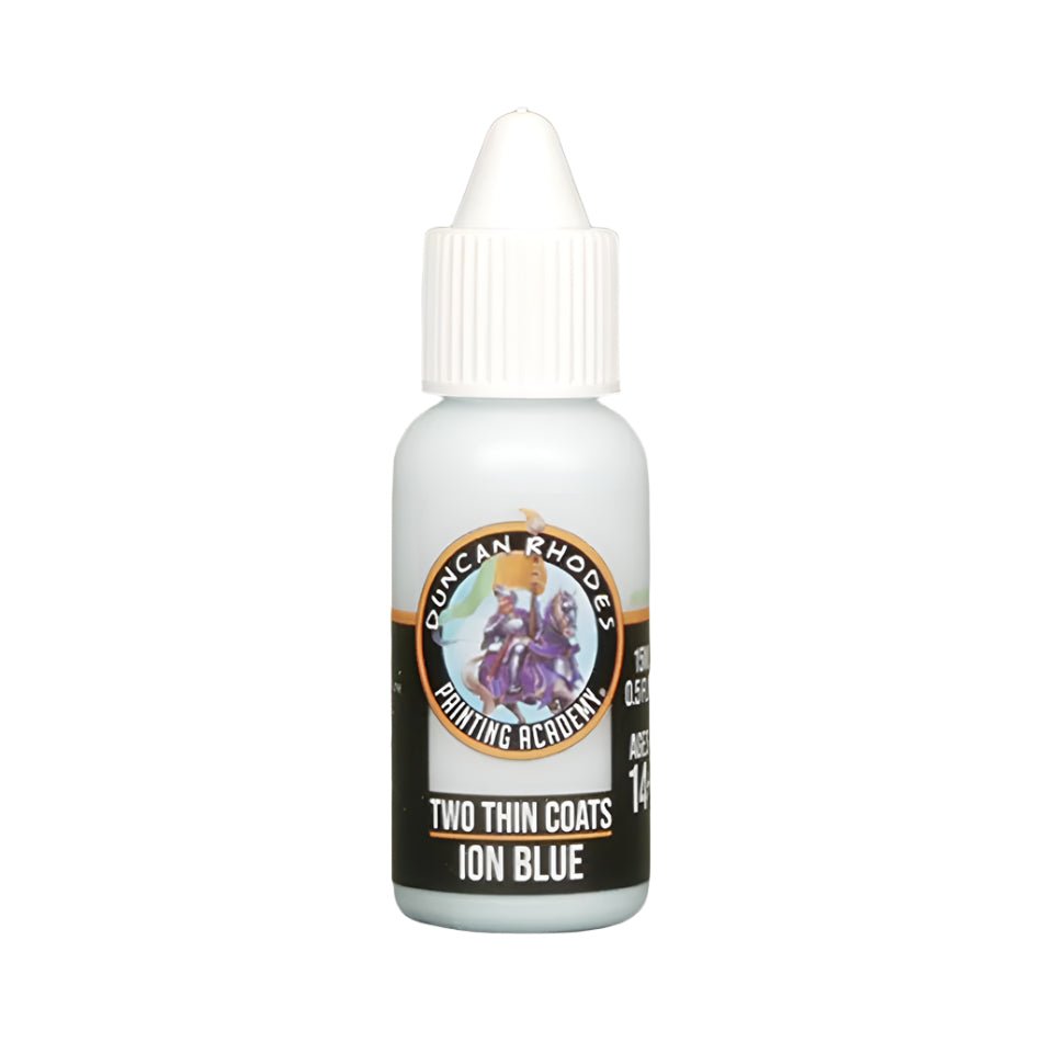 Duncan Rhodes Two Thin Coats Ion Blue bright acrylic paint in a 15ml dropper bottle