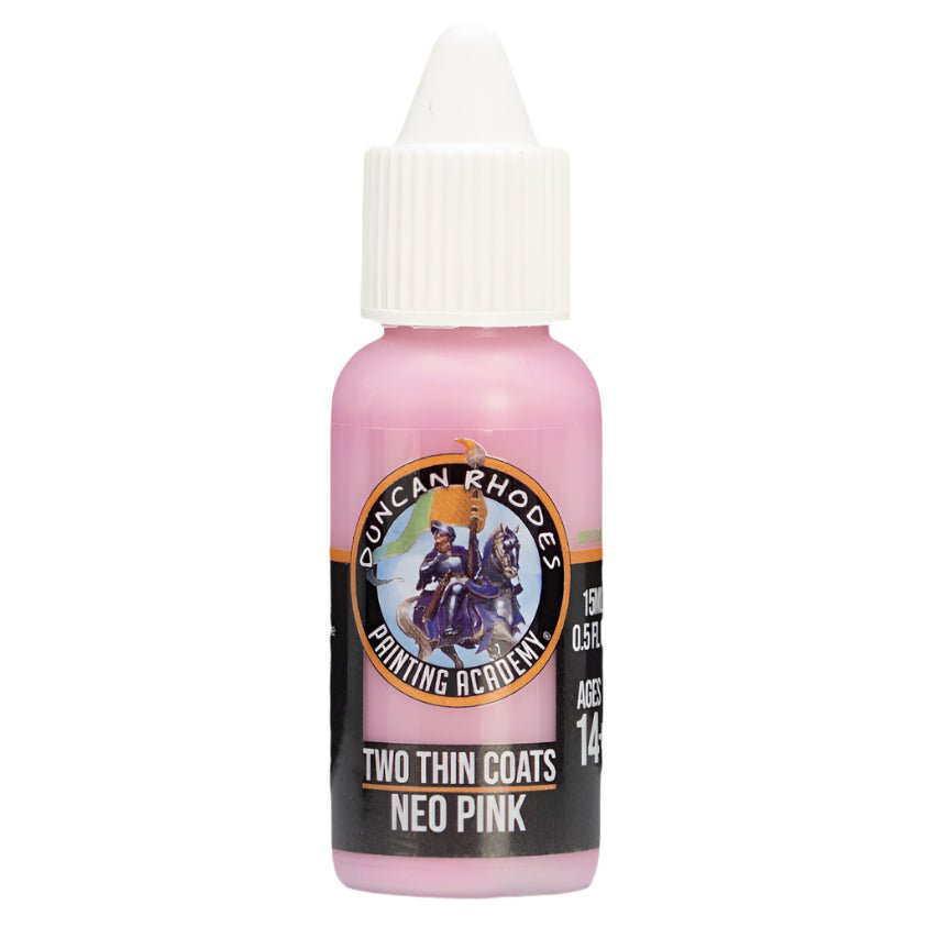 Duncan Rhodes Two Thin Coats Neo Pink highlight paint, pink dropper bottle