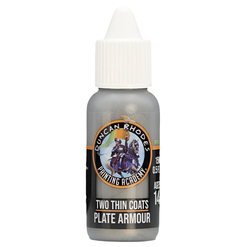 Duncan Rhodes Two Thin Coats Plate Armour (Metallic) dropper bottle, filled with steel metallic paint