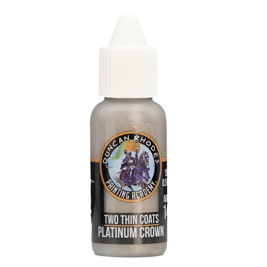 Duncan Rhodes Two Thin Coats Platinum Crown Metallic paint in a 15ml dropper bottle