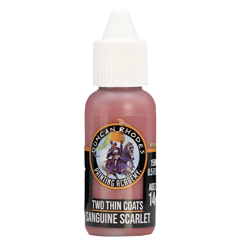 Duncan Rhodes Two Thin Coats Sanguine Scarlet (Midtone) dropper bottle, filled with red paint