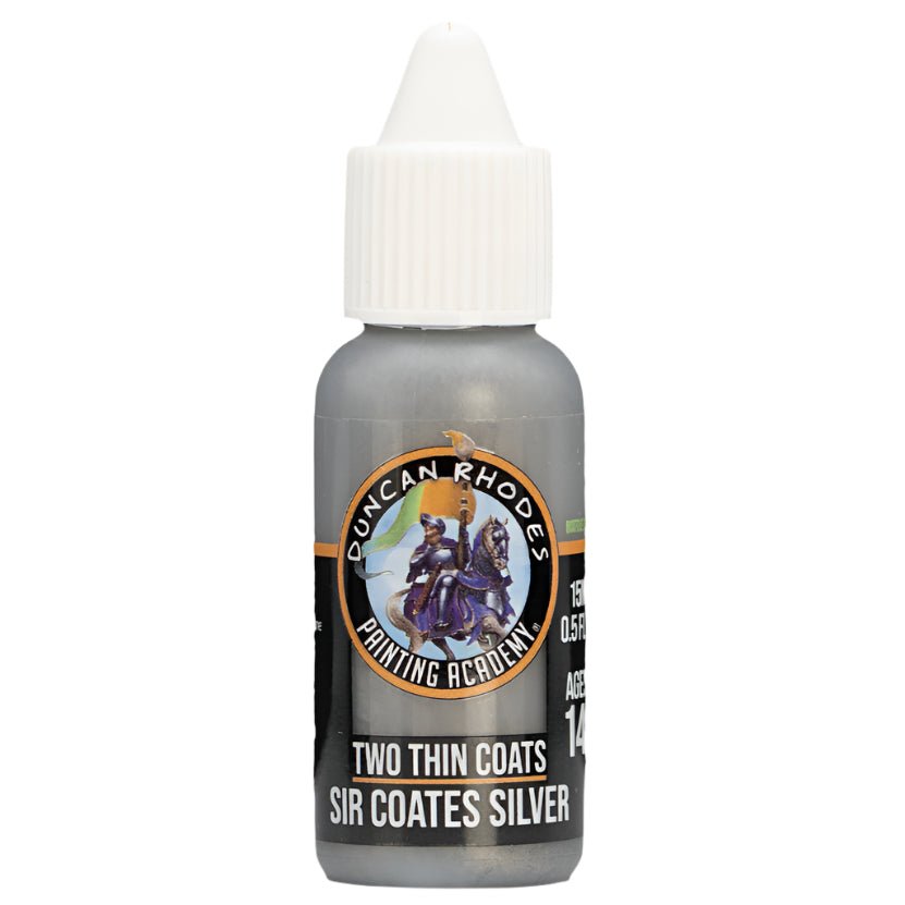 Duncan Rhodes Two Thin Coats Sir Coates Silver metallic paint in a dropper bottle