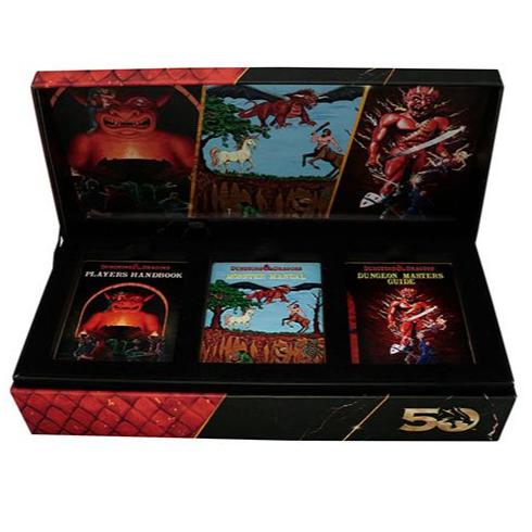 Fanattik Dungeons & Dragons 50th Anniversary ingot set in its open presentation box, front view