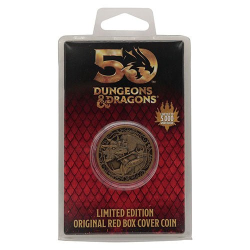 Dungeons & Dragons 50th Anniversary limited edition Original Red Box cover coin in its packaging