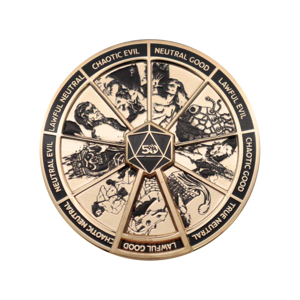 Dungeons & Dragons 50th Anniversary Antique Gold Spinner Pin Badge - Loaded Dice