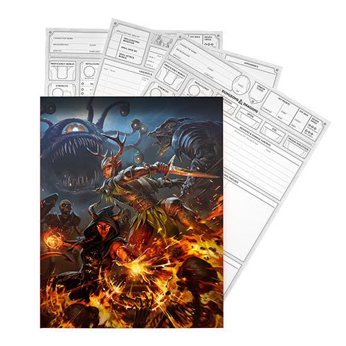 Dungeons & Dragons Character Sheets 2024 folder with blank sheets fanned out