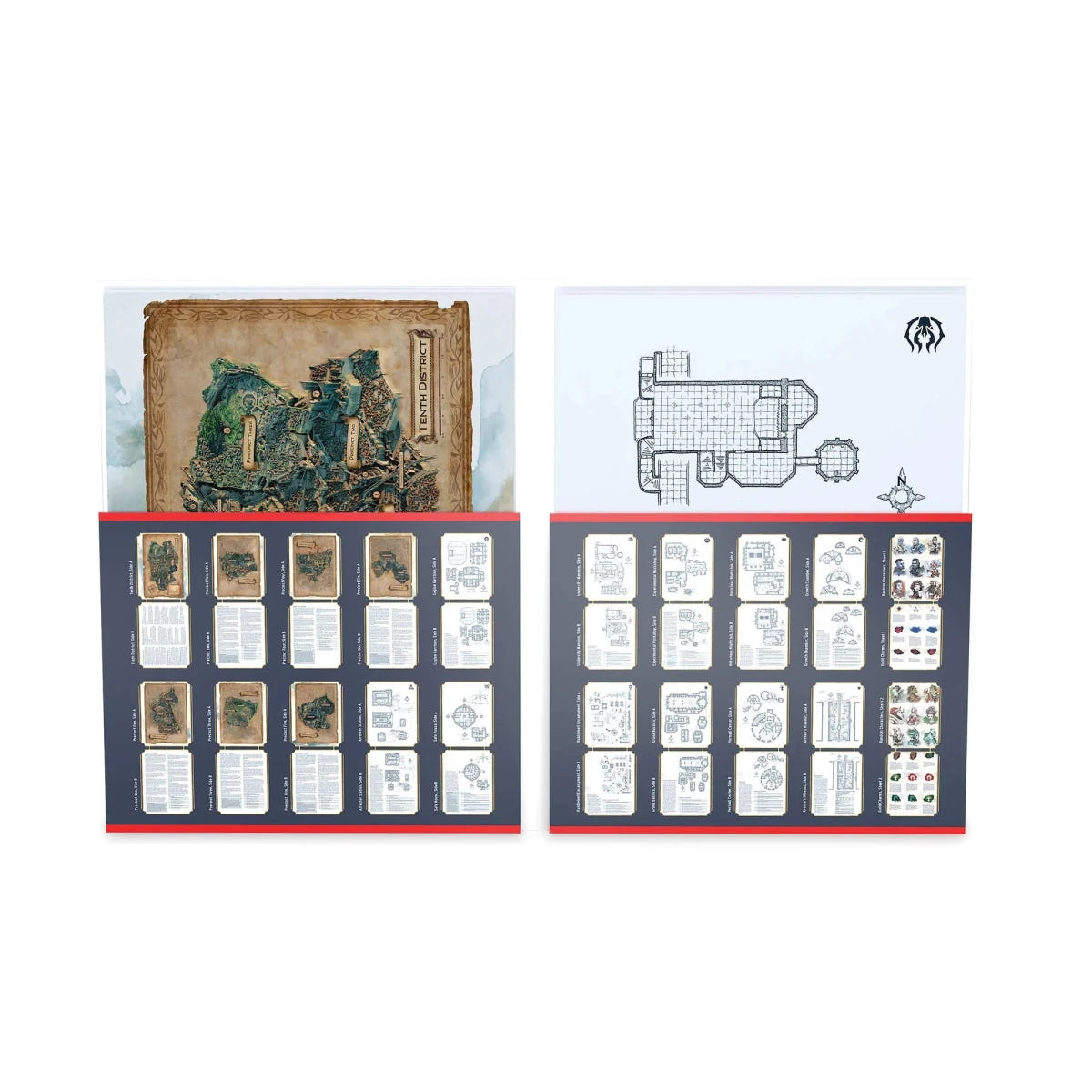 Guildmasters' Guide to Ravnica Maps & Miscellany map sheets and reference cards laid out