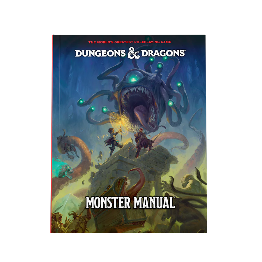 Dungeons & Dragons Monster Manual 2025 front cover with a beholder attacking adventurers