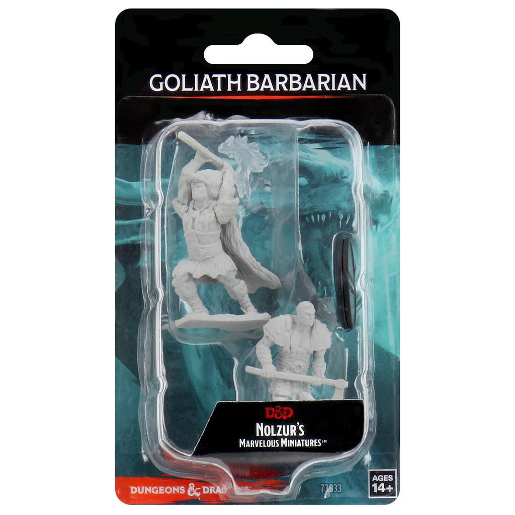 WizKids Nolzur's Marvelous Miniatures Goliath Barbarian blister pack with two unpainted figures