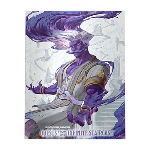 Dungeons & Dragons Quests from the Infinite Staircase alternative cover showing a purple-skinned sage