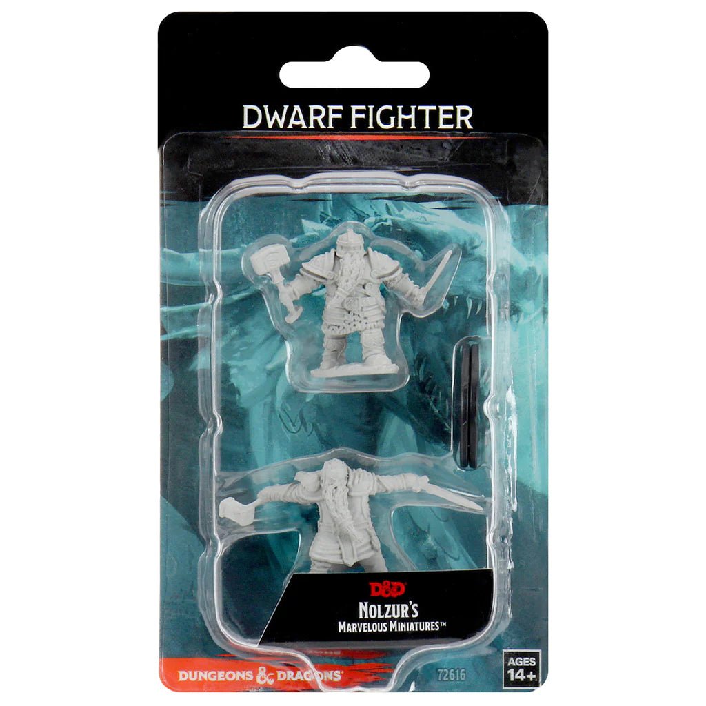 WizKids D&D Nolzur's Marvelous Miniatures Dwarf Fighter blister pack with two primed figures