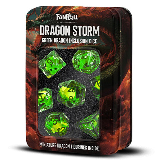 Fanroll - Dragon Storm Inclusion Resin Dice Set - Green Dragon