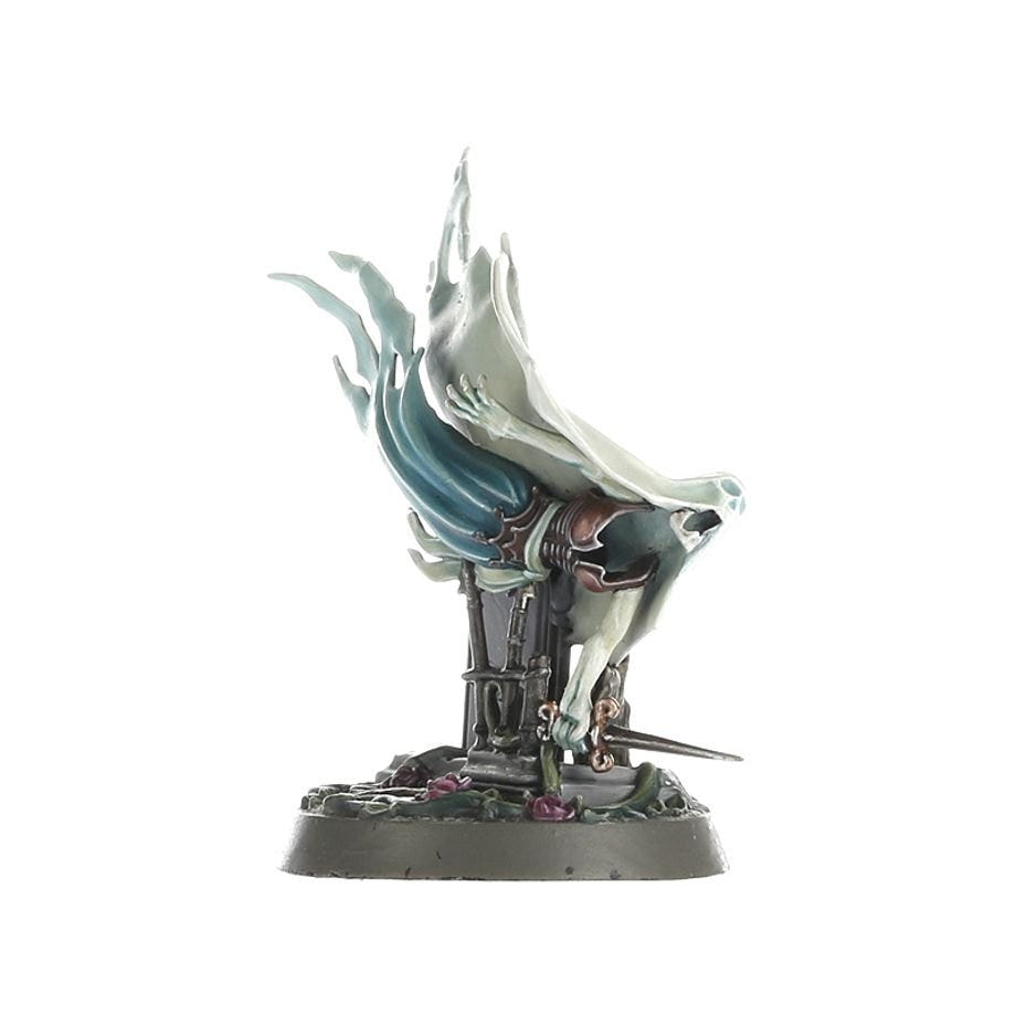 Painted Myrmourn Banshee rear view, trailing spectral robes over a graveyard base