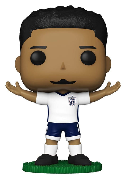 Funko POP! Football Jude Bellingham vinyl figure in white England kit with arms outstretched