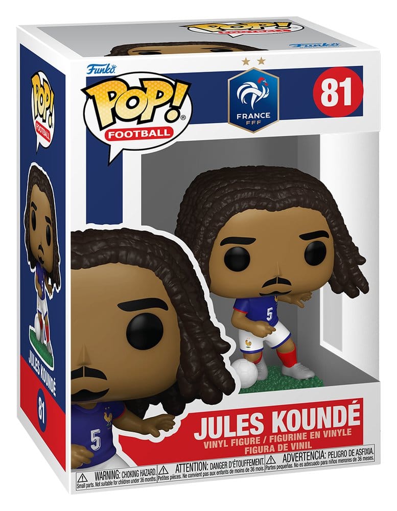 France Funko POP! Football 81 Jules Koundé vinyl figure shown in its window display box