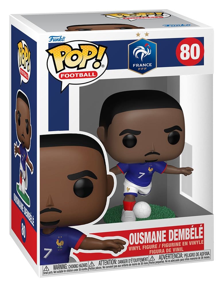 France Funko POP! Football 80 Ousmane Dembélé vinyl figure shown in its window display box