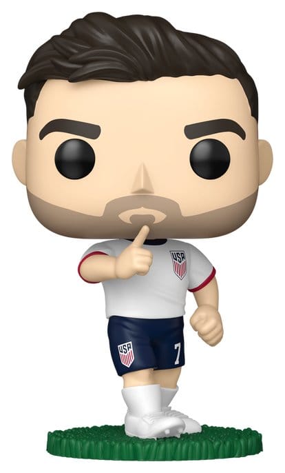 Funko POP! Football Gio Reyna vinyl figure in USA number 7 kit with finger to his lips