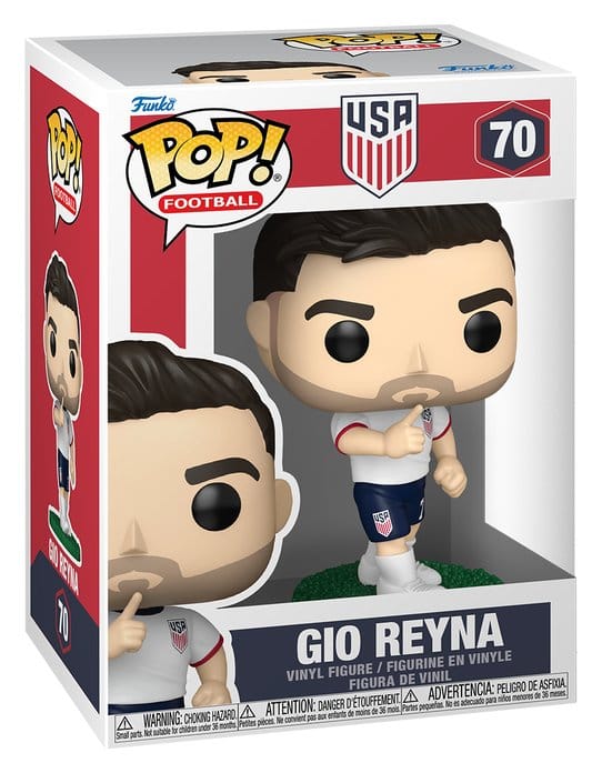 USA Funko POP! Football 70 Gio Reyna vinyl figure shown in its window display box