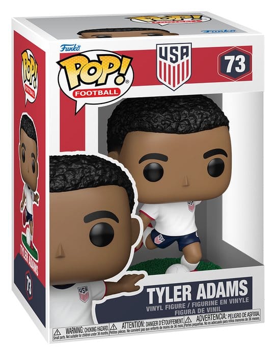 USA Funko POP! Football 73 Tyler Adams vinyl figure shown in its window display box