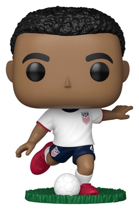 Funko POP! Football Tyler Adams vinyl figure in white USA kit striking a football on a grass base