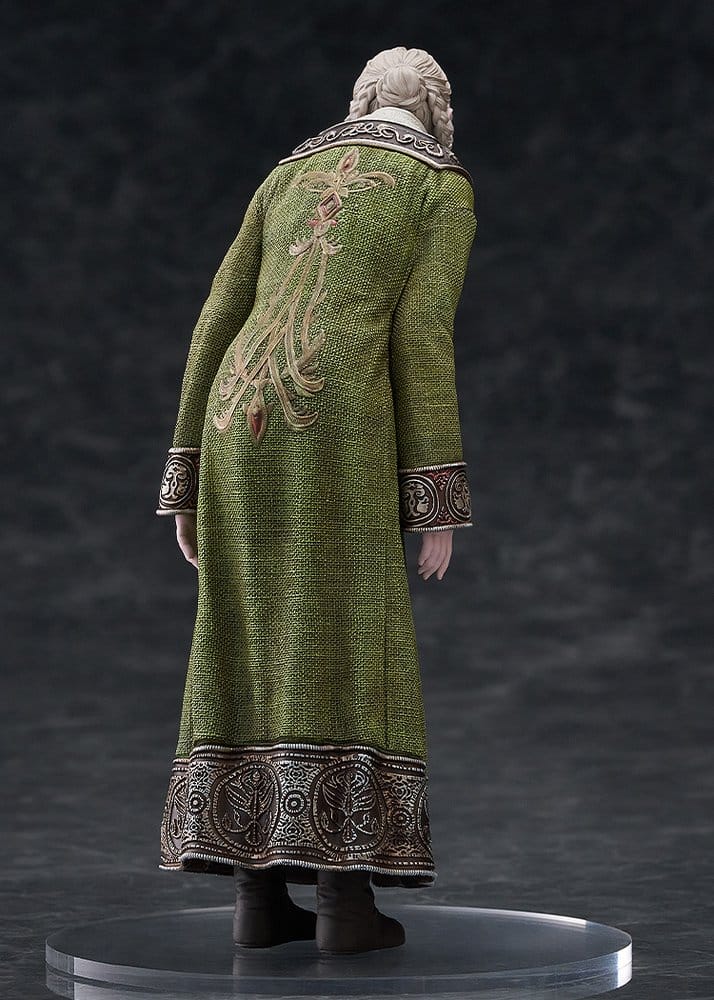 Rear view of Elden Ring Pop Up Parade Rya figure showing embroidered green robe on clear base