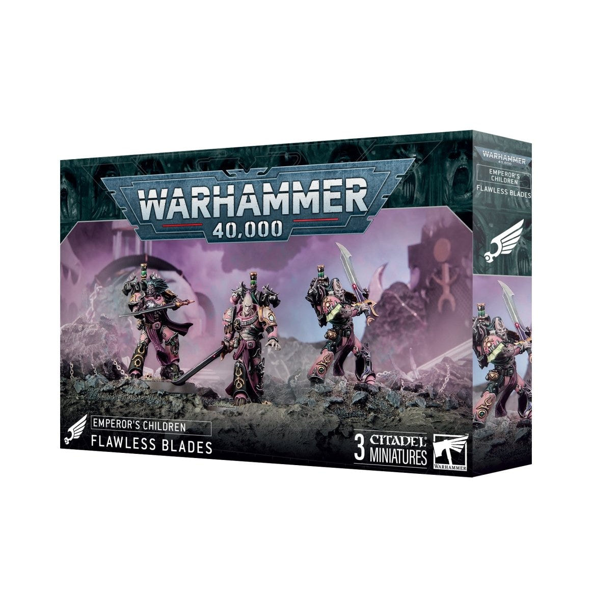 Emperor's Children Flawless Blades Warhammer 40,000 box, angled front view