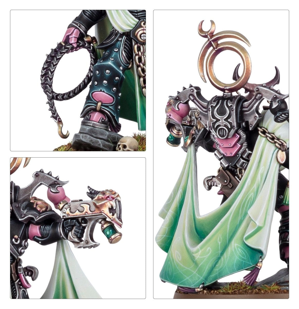 Detail shots of the Lord Exultant's rapture lash, screamer pistol and green cloak, second set
