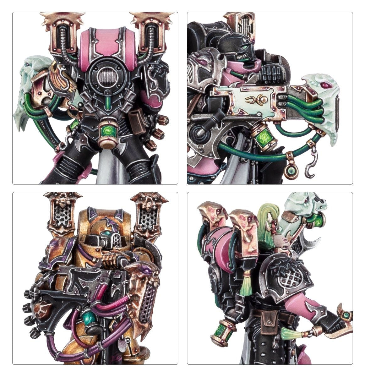 Detail shots of Noise Marines armour, blastmaster and gold-armoured Marine