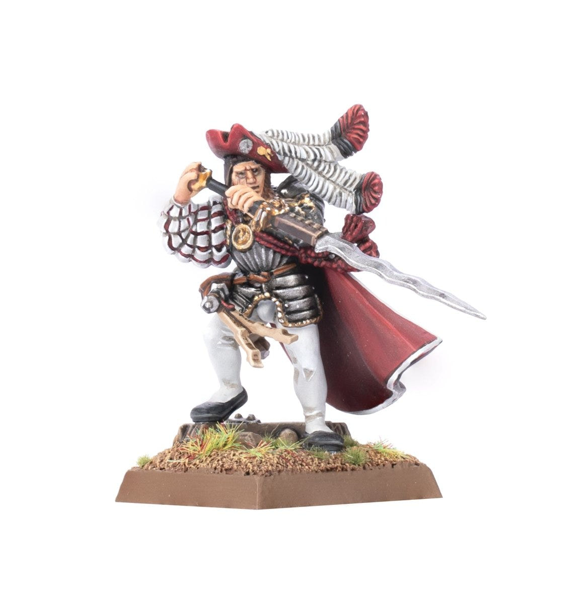 Painted Empire of Man Commander with sword and plumed hat on a square base