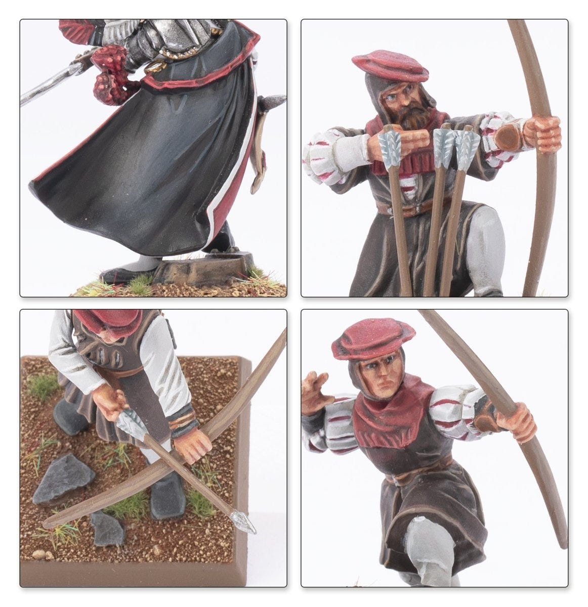 Close-ups of painted Empire of Man Archers drawing longbows