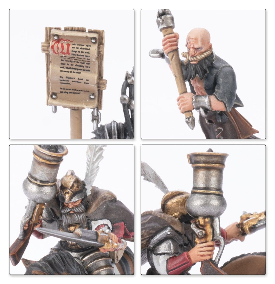 Close-ups of painted Empire Flagellants with flails and a scripture banner