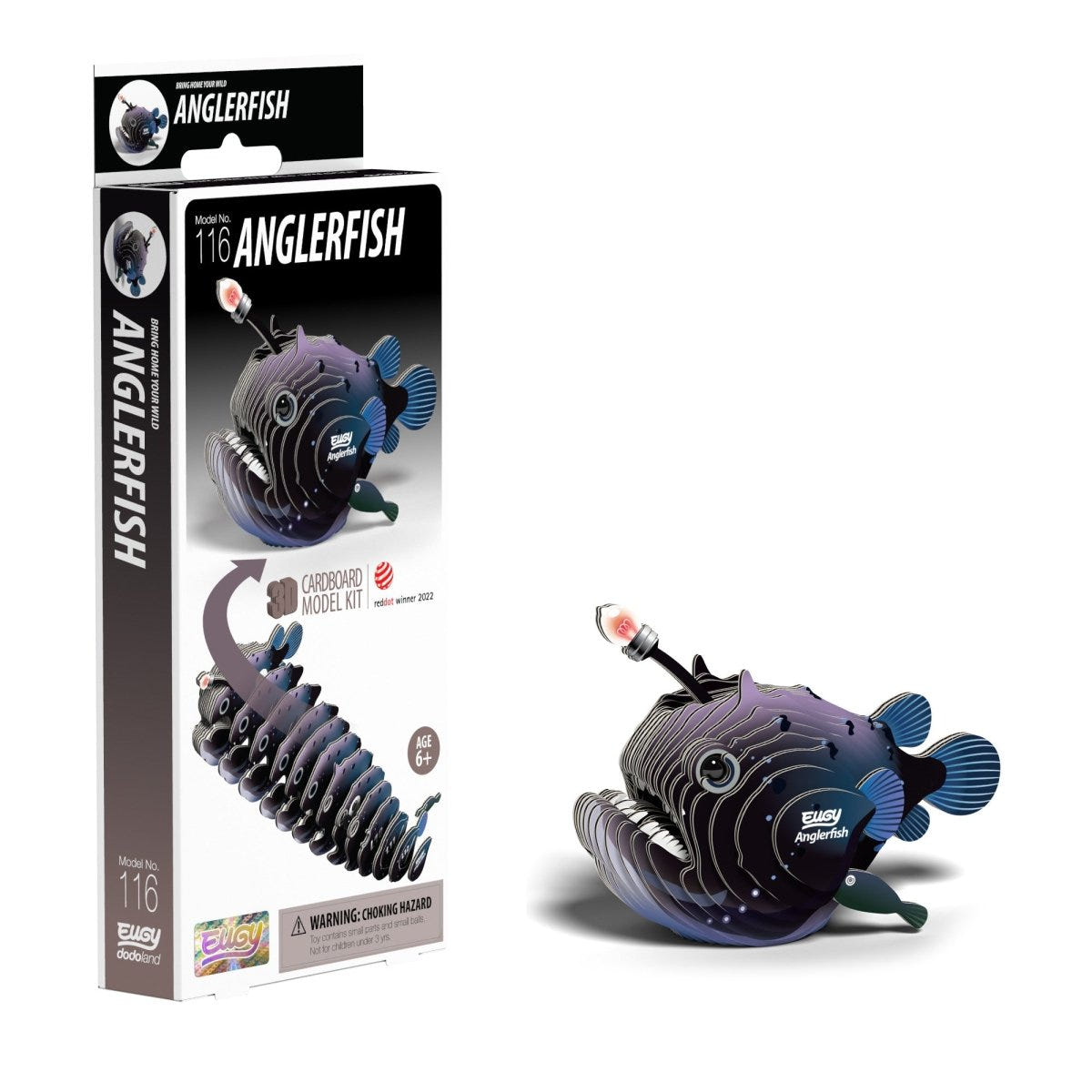 EUGY Anglerfish 3D cardboard model kit - finished model with its box