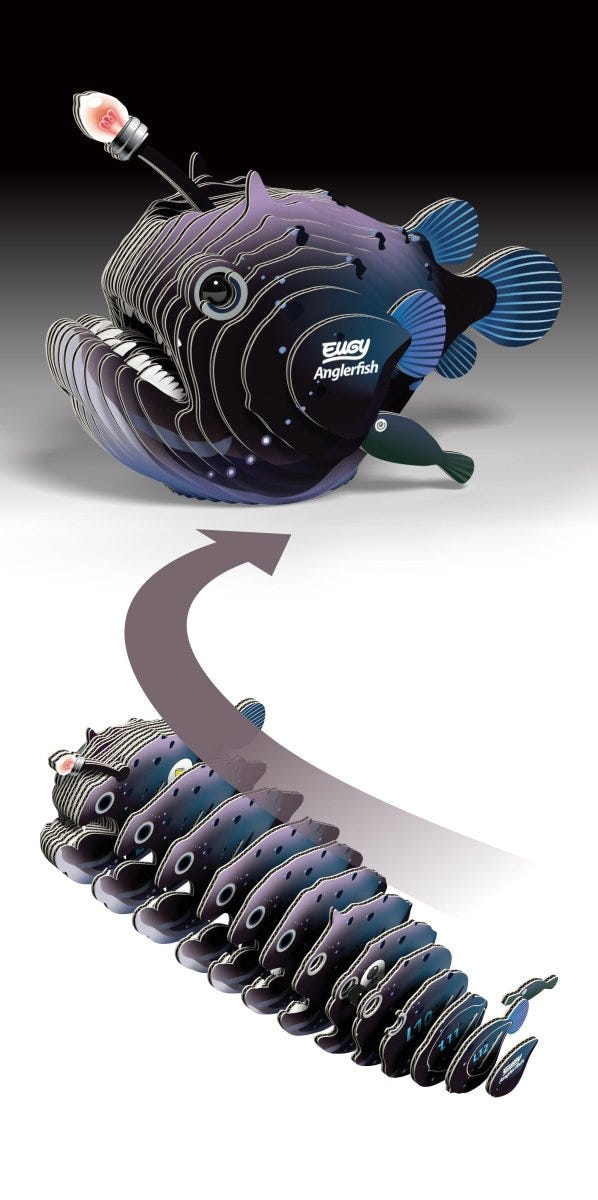EUGY Anglerfish 3D cardboard model kit - exploded view of the numbered layers