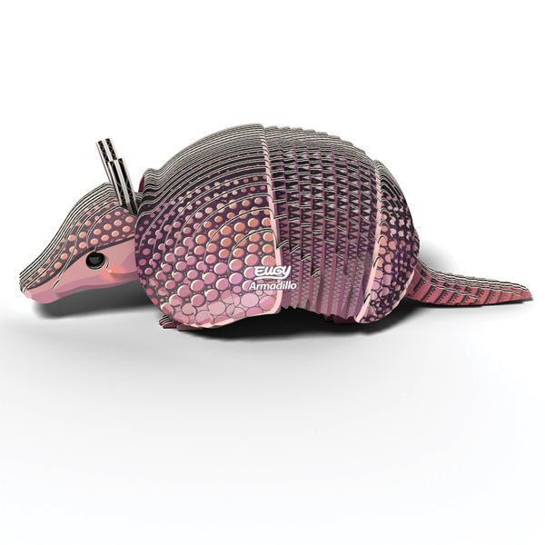 EUGY Armadillo layered card model, side view showing the pink and brown banded shell