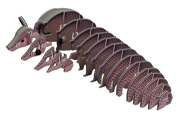 EUGY Armadillo card slices lined up in build order from head to tail
