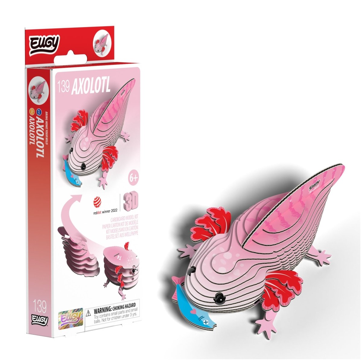 EUGY Axolotl 3D cardboard model kit - finished model with its box